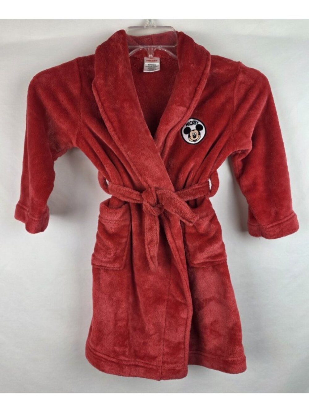 Disney Junior Mickey Mouse Robe Children's Size Toddler 5T Red Fuzzy Long Sleeve